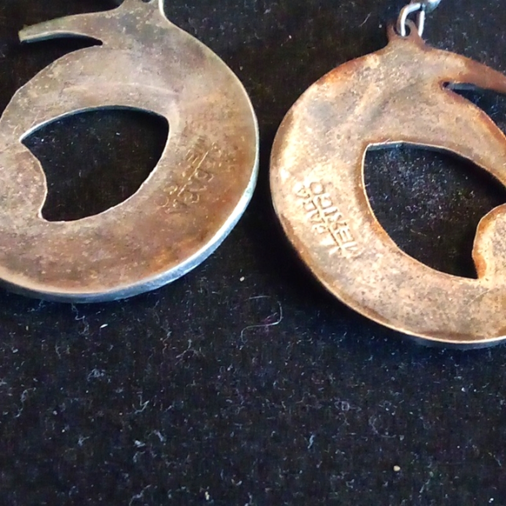 Beautiful Mexican silver moon earrings with abalone inlays - Picture 4 of 4
